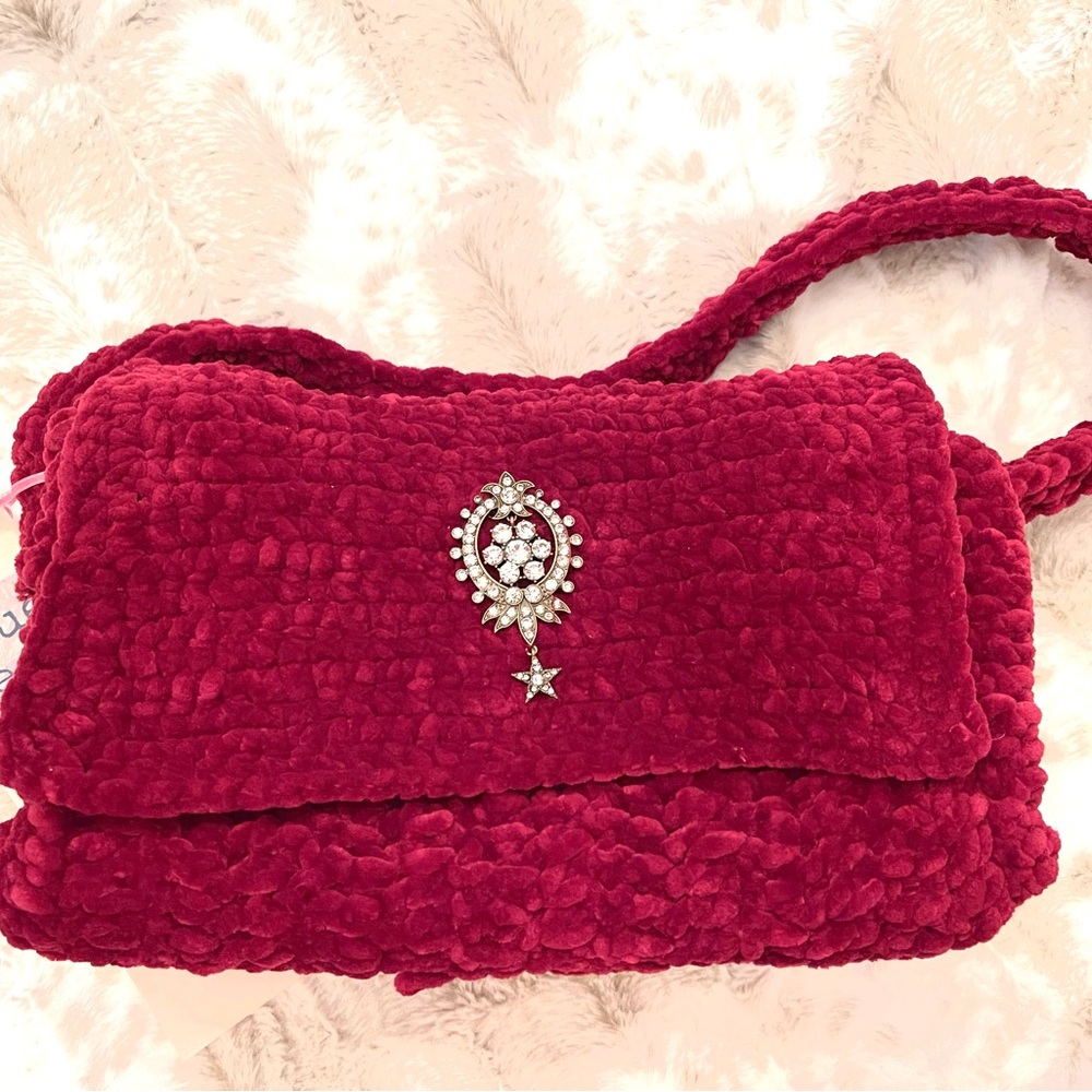 BJB211 ONE OF A KIND BORDEAUX VELVET HANDBAG